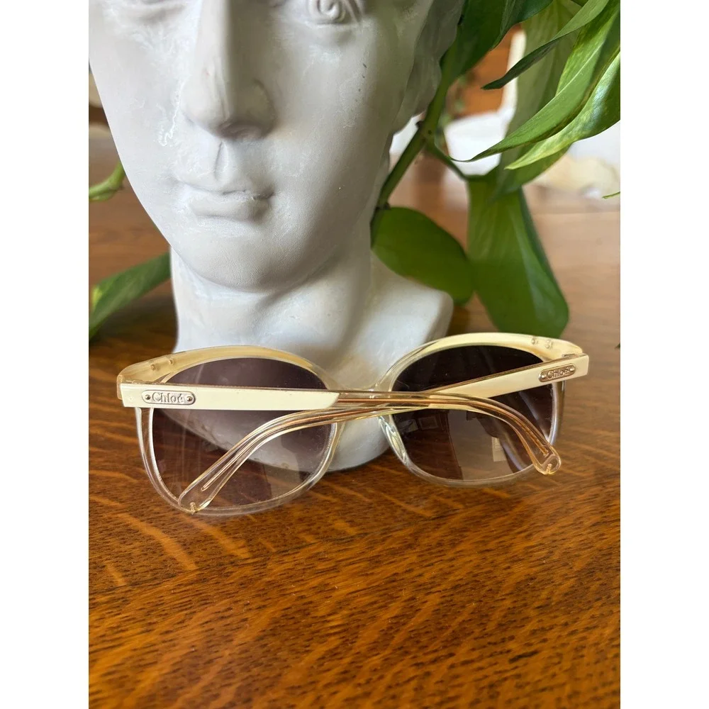 Chloe Women Sunglasses Transparent Champagne Cream White Oval Gradient Lenses